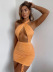 cross halter sexy pleated hip solid color short dress NSHAO53741