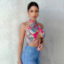 summer new sexy backless print lace-up sleeveless cross halter neck wrap top NSHAO53745