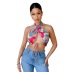 summer new sexy backless print lace-up sleeveless cross halter neck wrap top NSHAO53745