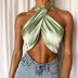 Solid Color Hanging Neck Halter Sexy Cross Wrapped Chest Camisole NSHAO53747