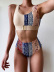Retro printing metal buckle bikini swimsuit NSLUT53933