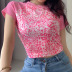 Summer New Pink Love Embroidered Leopard Print Short Sleeve T-shirt NSLQ53902