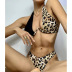 Estampado de leopardo sexy sin espalda dividido colgando correa para el cuello bikini NSDYS53974