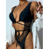 sleeveless sexy elastic solid color mesh hollow lace-up one-piece swimsuit  NSDYS53976