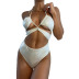 hollow sexy tight-fitting hanging neck strap halter one-piece swimsuit  NSDYS53985