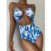 sexy backless printed lace-up hollow one-piece swimsuit  NSDYS53993