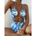sexy backless printed lace-up hollow one-piece swimsuit  NSDYS53993