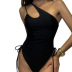 irregular one-shoulder strap sexy side drawstring lace-up elastic one-piece swimwear  NSDYS54003