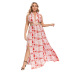 Summer Fashion Printed Long Lace-up Hanging Neck Dress  NSLM54036