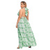 Summer Fashion Printed Long Lace-up Hanging Neck Dress  NSLM54036