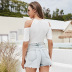 Summer new strapless drawstring one-piece round neck solid color shirt NSLM54038