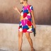 round neck short-sleeved multi-color stitching printed dress NSAXE54052