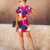 round neck short-sleeved multi-color stitching printed dress NSAXE54052
