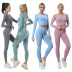 solid color seamless knitted long-sleeved tops & pants fitness suit NSZJZ54057