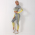 seamless long-sleeved tops striped knitted hip-lifting elastic pants sports suit  NSZJZ54063
