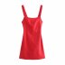 solid color pleated elastic shoulder straps linen backless short dress   NSAM54263