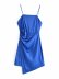fold decoration blue slim splicing irregular sling mini dress NSAM54280