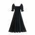 square neck short-sleeved black big swing holiday long dress NSAM54309