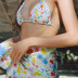 Floral printed thong bikini swimsuit three piece set NSKAJ47799