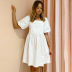 Summer white pure square neck dress NSYSB47976