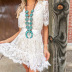 summer waist lace V-neck short-sleeved dress NSKL47982