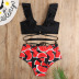 Frill trim cross strapped hip waist bikini swimsuit set NSHL48212