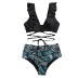 Conjunto de traje de baño de bikini con cintura de cadera y tirantes cruzados con ribete de volantes NSHL48212