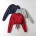 round neck letter embroidery drawstring sweatershirt NSHS48225