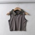 lapel stretch solid color sleeveless top  NSHS48236