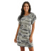Round Neck Ruffle Short Sleeve Camouflage Dress   NSSI48246