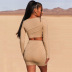 Plain Splicing Long Sleeve Crop Top & Mini Skirt NSFD48259