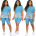 Conjunto informal de camiseta y pantalones cortos de manga corta con degradado de color NSYF48284