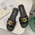 Golden metal decor slide sandals NSPE48477