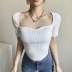 U-neck sleeve solid color knit sweater NSHS48521