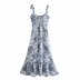 Retro Printed Lace-Up Suspender Dress NSAM48554