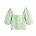 Sage green square neck puff sleeve knit short blouse NSAM48556