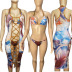 sexy print hanging neck high waist swimsuit three-piece  NSYMA55678