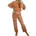 leopard print long-sleeved tops & pants casual pajamas  NSZH55701