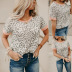 casual leopard print hit color round neck short-sleeved T-shirt  NSZH55715
