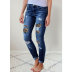 Leopard-Print Ripped Patch Stretch Jeans With Small Feet NSJIM56111
