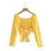 retro puff sleeve exposed clavicle back knot shirt NSAM55759