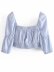 fashion square neck puff sleeve slim linen short top NSAM55772