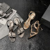 fashion word buckle rhinestone high heel open toe sandals NSHU55969