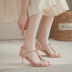 fashion word buckle rhinestone high heel open toe sandals NSHU55969