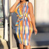plus Size Striped Sleeveless Lace-Up Hip Dress NSYIS56081