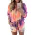 tie-Dye Printed Long-Sleeved Shorts Casual Sports 2 Piece Set NSYIS56072
