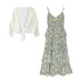 moda protector solar camisa de gasa de manga larga liguero vestido floral conjunto de dos piezas NSFYF56248