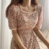 retro mid-length square collar slim floral dress  NSFYF56264