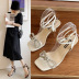 rhinestone bow thick heel summer new style square toe open toe mid-heel sandals NSZSC56297
