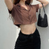 solid color buttoned cardigan lapel cropped knit short-sleeved T-shirt NSNWQ56396